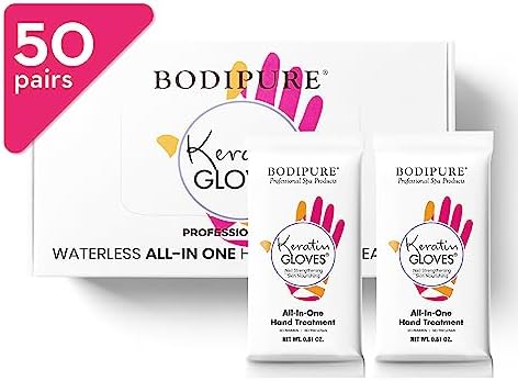Bodipure All-In-1 Moisturizing Hand Mask, Keratin & Vitamin E Hand Mask for Dry Cracked Hands, Natural Moisturizing Gloves Formula, Strengthen Nails & Repair Hands 50 Pairs