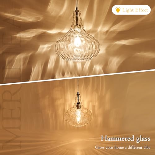 Image of 11 inch Black Hammered Glass Pendant Light, E26 Kitchen Island Light | 11 inch handblown hammered glass pendant light with matte black finish, adjustable cord, E26 base, ideal for kitchen islands