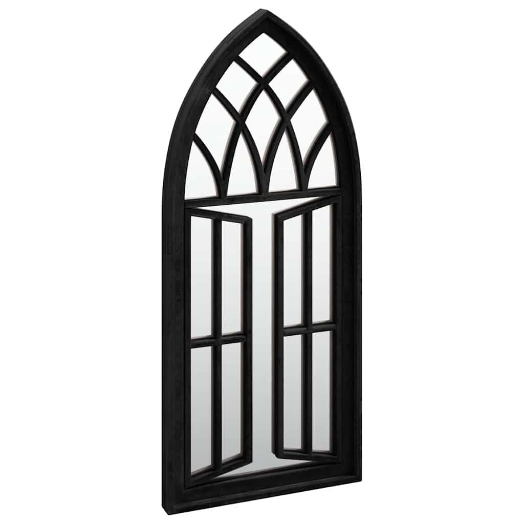 Espejo de jardín negro 70 x 30 cm hierro con efecto óxido cristal decoración de pared espejo para el hogar exterior para colgar para jardín