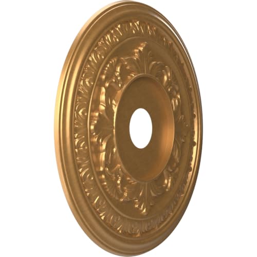 Image of Ekena Millwork CMP22BABGL Baltimore Thermoformed PVC Ceiling Medallion (Fits Canopies up to 7 3 /4 inch), 22 inchOD x 3 1 /2 inchID x 1 inchP, Bright Coat Gold