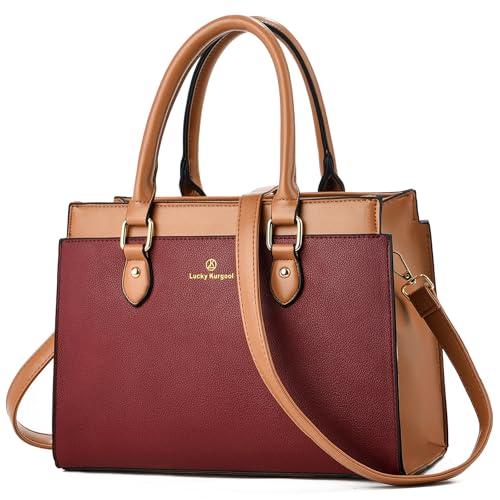 KURGOOL Handbags Purses for Women, Trendy Leather Dual-tone Tote Purse, Designer Handbag Shoulder Bag Top Handle Satchel Bags
