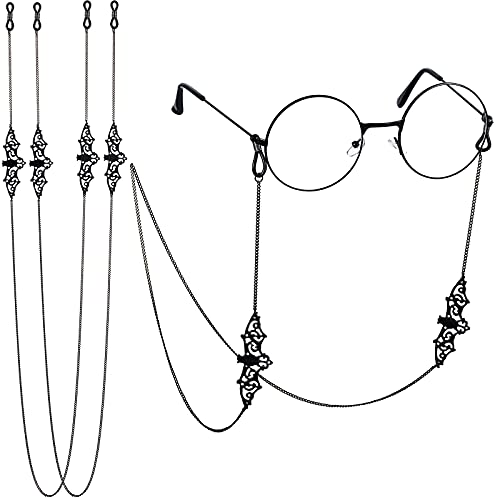 Frienda 2 Pieces Glass Chains Bat Goth Sunglasses Eyeglass Eyewear Lanyard Halloween Party Accessories for Women Men(Black)
