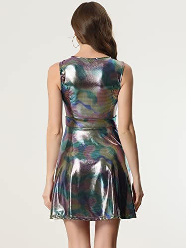 Image of Allegra K Women's Metallic Sleeveless High Waist Club Party Disco Holographic Dress