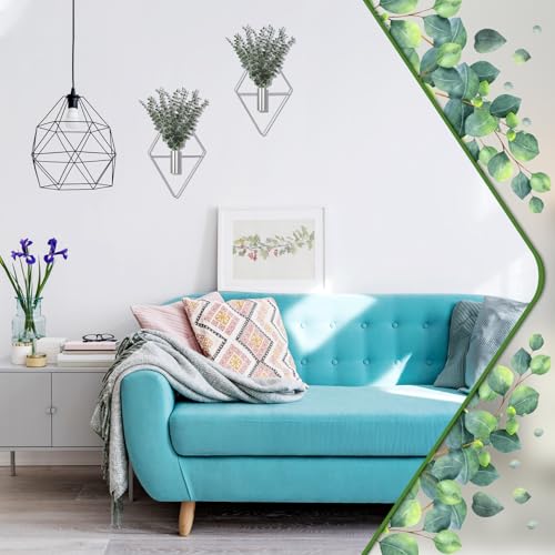 Image of Jexine Hanging Planters with Artificial Eucalyptus Metal Hanging Vase Indoor Plants Holder Modern Geometric Boho Bathroom Wall Decor for Living Room Home Office(Chrome Sliver,4 Pcs)