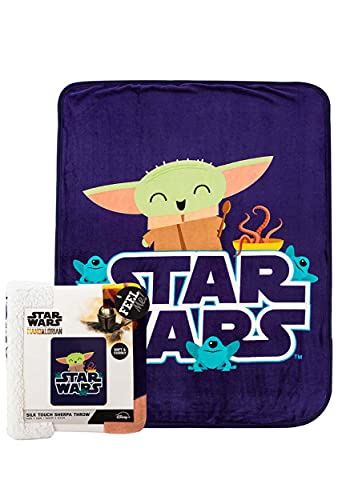 Northwest Star Wars - The Mandalorian Silk Touch Sherpa Throw Blanket, 40' x 50', Snack is The Way