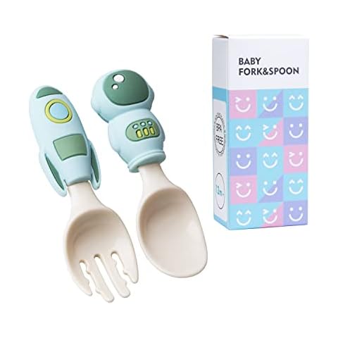 Baby Utensils Fork and Spoons Set, Toddler Feeding Learning Spoon , 2PCS Silicone Kids Cutlery Set,BPA Free ,Easy Grip Heat Resistant Children Spoon Fork for Babies Over 6 Months,Gifts for Girl Boy Cover