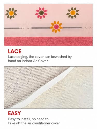 Image of Premium Cotton Net Split AC Cover for 1.5 Ton Indoor Unit | Designer Summer AC Dust Protection Cover | Stylish Protective AC Cover | 38 x 15.35 x 7.8 In | Pink Flower