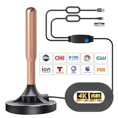 2025 TV Antenna Indoor & Outdoor for Smart TV Local Channels, Up to 550 Miles Range Signal Amplifier 4K Ultra HD, 1080P Full HD Supported, with 16ft HD Cable & AC Adapter