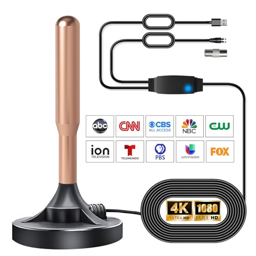 Antena de TV 2025 para interiores y exteriores para canales locales de Smart TV, amplificador de señal de alcance de hasta 550 millas 4K Ultra HD, compatible con 1080P Full HD, con cable HD de 16 pies