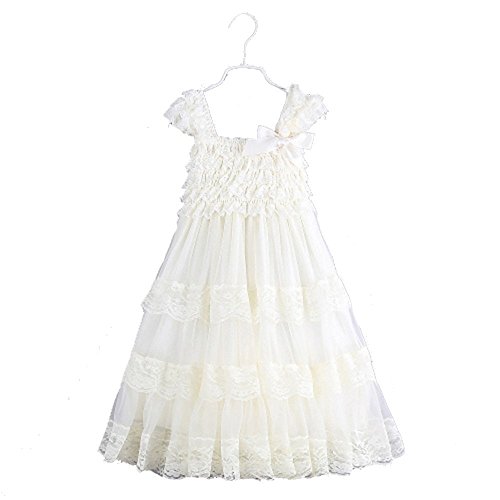 Ever Fairy lace Flower Rustic Burlap Girl Baby Country Wedding Flower Dress, Ivory, Size XL, 3-4years