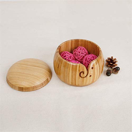 Image of Joyeee Bamboo Yarn Bowl with Removable Lid, Handmade Yarn Holder for Knitting and Crochet, Carbonized Brown Bowl Box, Smooth Surface, Easy to Carry Knitting Bowls, Crochet Holder, 5.9 *3.5 inch #6