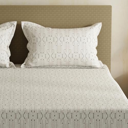 Image of Layers 100% Cotton Bedsheet for Double Size Bed | Lumina Floret Collection | 144 TC Soft & Breathable | Printed with 2 Pillow Covers | Wrinkle Free & Colorfast | 3 Piece Bedding Set - Grey