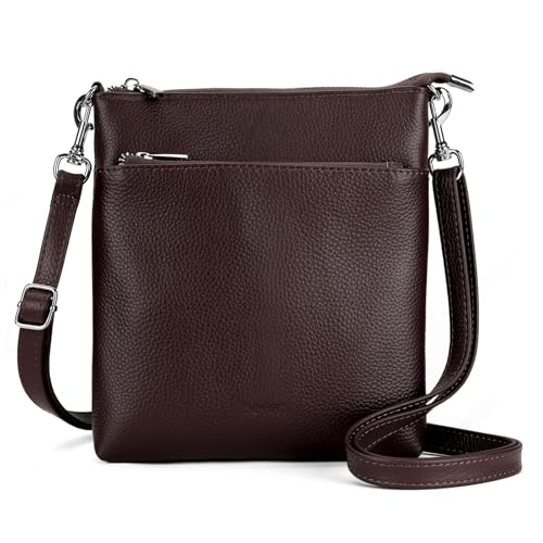 befen Small Coffee Genine Leather Crossbody Purses for Woman Travel