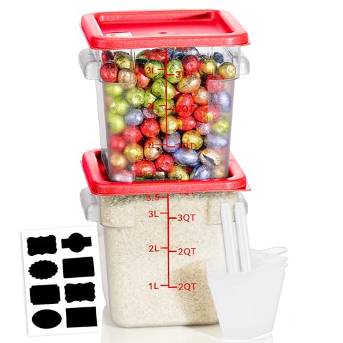 Image of 4QT 2PCS NSF Commercial Clear Food Storage Containers with Lids(RED)