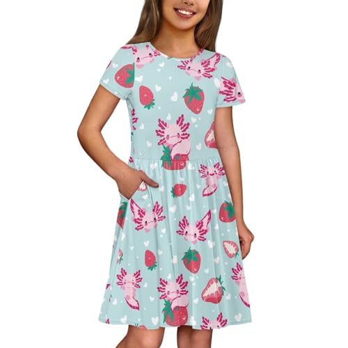 Girl Maxi Dress Floral Short Sleeve Dresses with Pockets Cozy Sunmer T Shirts Dress for Girls 2-14 Years3