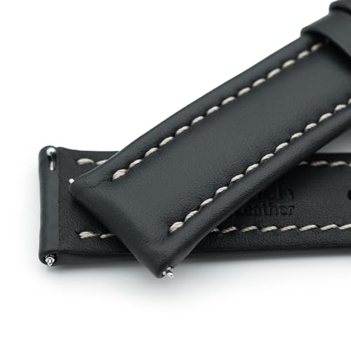 Image of MiLTAT 20mm Aviator Style Quick Release Black French Leather Watch Band