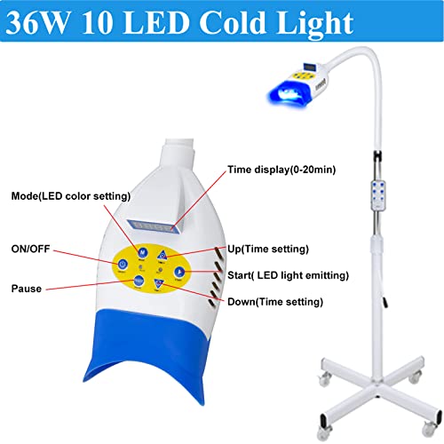 Teeth Whitening Lamp, Teeth Whitening Light 36W 10 Led Cold Light 3 Colors Led Whitening Lamp Bleaching Accelerator Light Led Teeth Whitening Machine With Remote Control Function Floor Standing Type #TOP1