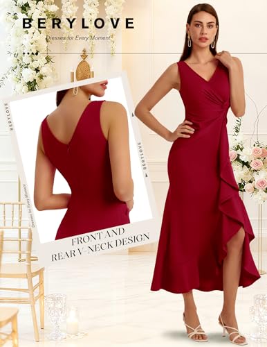Image of BeryLove Formal Wedding Guest Evening Midi Ruffle Dresses Prom Cocktail Party Mother of The Bride Dress