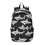 miaozhen Mochila de computadora para hombre, diseño limpio, bolsa de profesor, bolsa de viaje para viajes, negocios, casual, universidad, silueta de tiburón, negro y blanco, bolso de hombre