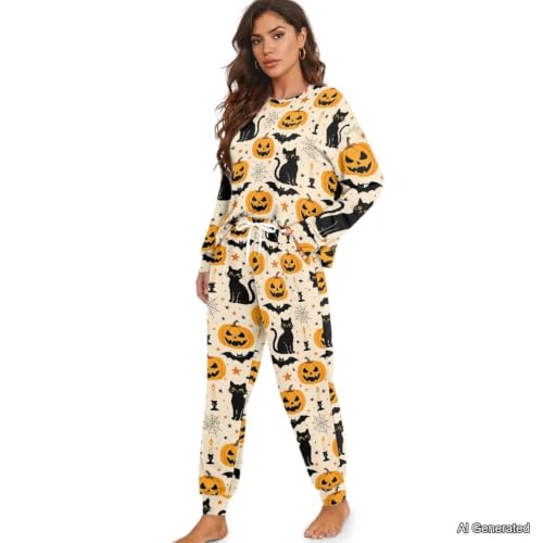 Image of Women's Pajamas Set Soft 2 Piece Loungewear Long Sleeve Pj Set Matching Sleepwear with Pockets for Women Plus Size