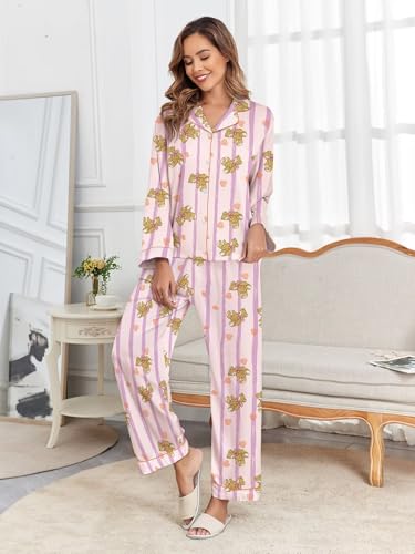 Image of Brosloth Women's Silk Satin Pajamas Pjs Sets Cute Lace Pattern Two Piece Loungewear Set Button Up Pajamas Sleepwear Black