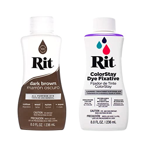 Rit Dye – 8 Oz. Liquid Fabric Dye for Clothing, Décor, and Crafts – Dark Brown with Color Fixative