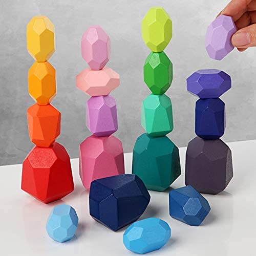 Alyasameen20pcs Montessori Colorful Wooden Stacking Balancing Stones Blocks, Lightweight Natural Rainbow Educational Balancing Blocks, Equilibrium Stacking Game For Baby Toddler Kids