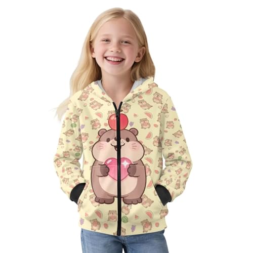 Girls Zipper Hooded Kids Sweatshirt Casual Loose Long Sleeve Sport School Coat with Jacket Age 3-10