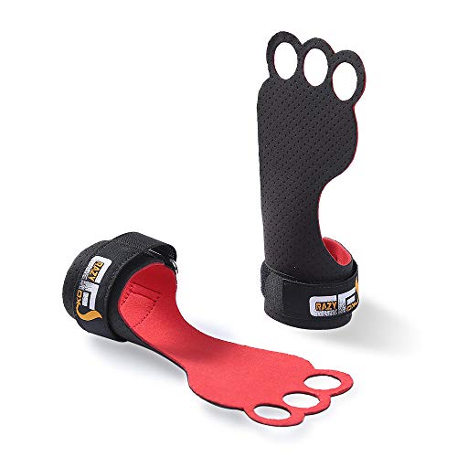 CrazyFoxs Ergonomic Gymnastics Grips Made of Microfiber Soft Strong and Maximum Grip Perfect Workout Hand Protection Gloves for Gym Pull-ups Weightlifting Kettlebell Exercise More (Black-Red, Small)