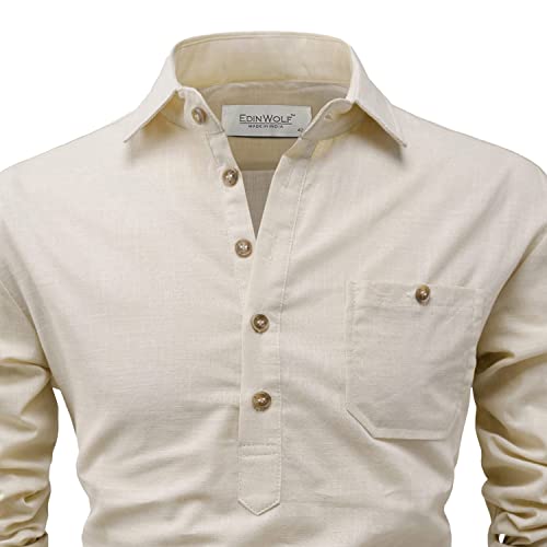 Image of Men's Full Sleeve Beige Color Cotton Blend Spread Slim Fit Shirt Style Kurta for Men and Boys