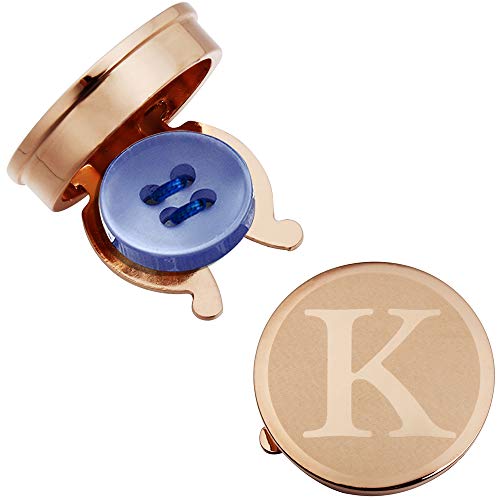 HAWSON Button Cover Cufflinks for Men - Personalized Rose Gold Letter Button Covers for Wedding Business Accessories Alphabet Initial K