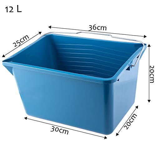 KADAX Verfemmer, vierkante kunststof schilderemmer met metalen handvat, stabiele wateremmer met gietrand, voor renovatie, tuin, poetsemmer, rechthoekig, licht (12 l, 1 stuk, blauw) - Afbeelding 7