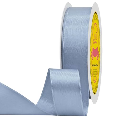 Image of Dusty Blue Double Face Satin Ribbon 1 inch X 50 Yards Spool Bright Colors Very Suitable for Weddings Gift Package Wrapping Dancer Wand Sewing Party Hair Bow Invitation Decorations and More