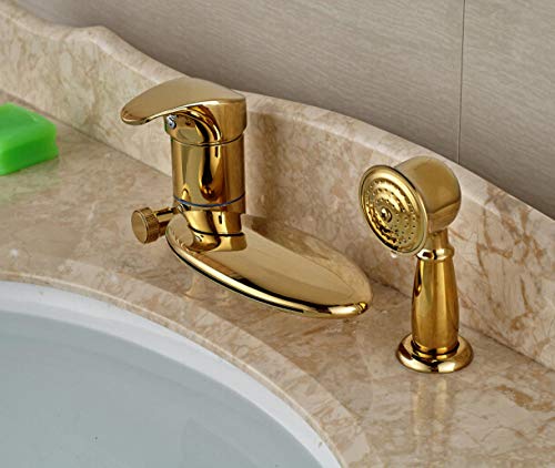 Tub Taps Bathroom Fixtures LED Luxury Deck Mounted Shape Tap Golden Finish Faucet 3pcs Hot&Cold Faucet