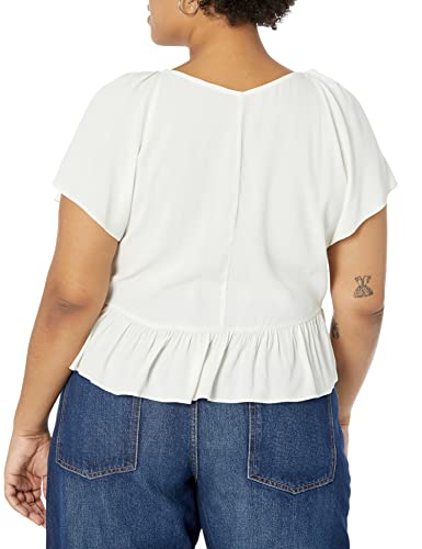 The Drop Women's Elize Puff-Sleeve Tie-Front Crepe Blouse, Whisper White, L #TOP5
