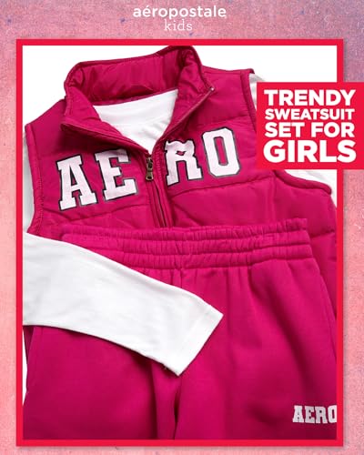 AEROPOSTALE Girls Pants Set - 3 Piece Zip Up Puffer Vest, Crew Neck Long Sleeve T Shirt and Fleece Joggers for Girls (4-12)2