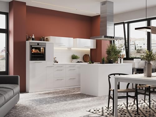 respekta Amanda Cocina Americana, Frentes de MDF Brillante, Blanco, 310 cm