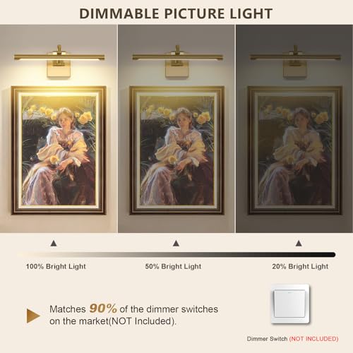 DESOOP Brass Picture Lights for Wall Hard-Wired LED Picture Lighting Dimmable Art Light Gallery Lighting for Wall Portrait Artwork 15.75 inch 7W Warm White