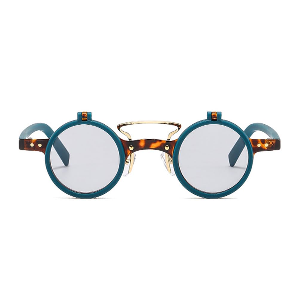 HYLLE Retro Flip-Up Round Goggles Seampunk Sunglasses for Men Women 90s Style