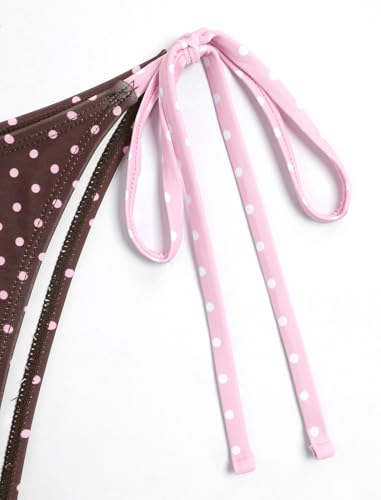 Image of ZAFUL Women's Polka Dot Bikini Set Double Layer Halter Swimsuit Colorblock Side Tie 2 Piece Bathing Suit 0-Pink Polka Dot L