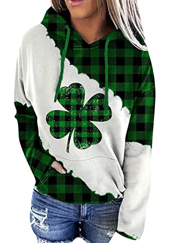 Image of Women's St. Patrick's Day Hoodie Sweatshirts Irish Stylish Shamrock Clover Print Casual Pullover Tops