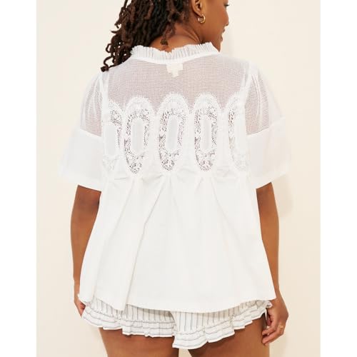 Women's Elegant Babydoll Style Lace Shirt Flared Swing Top with Sheer Mesh Lace Back Tunic Top4