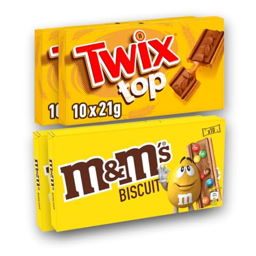 Mix Biscuits Chocolat TWIX TOP & M&M's – Lot de 40 Biscuits Individuels – TWIX x20 (210g) + M&M's Biscuit x20 (198g) – Snack Chocolaté à Emporter ou...