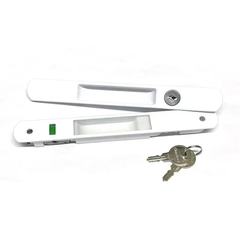 Serrure de porte coulissante blanche avec clé et indicateur rouge vert MMS228