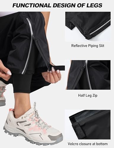 MoFiz Wasserdicht Hose Damen Überziehhose Fahrrad Regenhose Leichte Packbar Hose Winddicht Outdoorhose Wanderhose Trekkinghose Schwarz Größe EU 2XL
