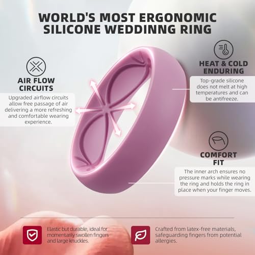 Image of Egnaro 4 /5 /8 Variety Multipack Ergonomic Breathable Bridal Rings Sets, 6mm Wide - 2mm Thick Rubber Wedding bands women, silicone Rings for her with Half Size