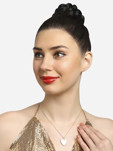 Image of ZAVERI PEARLS Off White Enamelled Austrian Diamonds Embellished Heart Shape Contemporary Pendant & Chain For Women-ZPFK16794