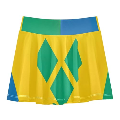 Joisal Kids Tennis Skirts Saint Vincent Grenadines Flag Girls Skorts Athletic Shorts Cute Little Girl 4t2