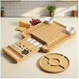Leaf & Grain Charcuterie Board Set with Accessories Drawer - Real Bamboo Cheese Board & Stainless Steel Knife Set, Large Meat & Cheese Platter for Parties & Gifts - Natural