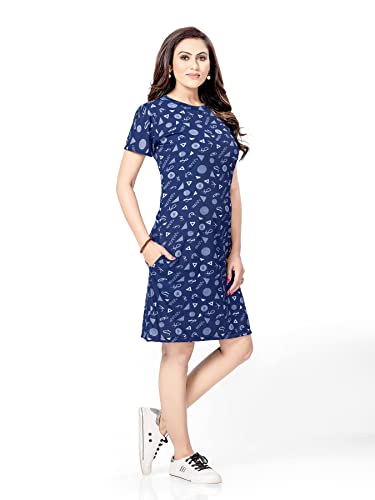 Image of PNAEONG Women's Cotton Nightgown Sleepwear Short Sleeves Shirt Casual Print Sleepdress, Navy Blue, X-Large